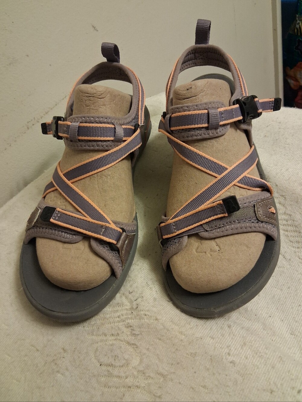 Women’s AHNU Outdoor Strappy Sandals - Taupe with Peach Accents size 8